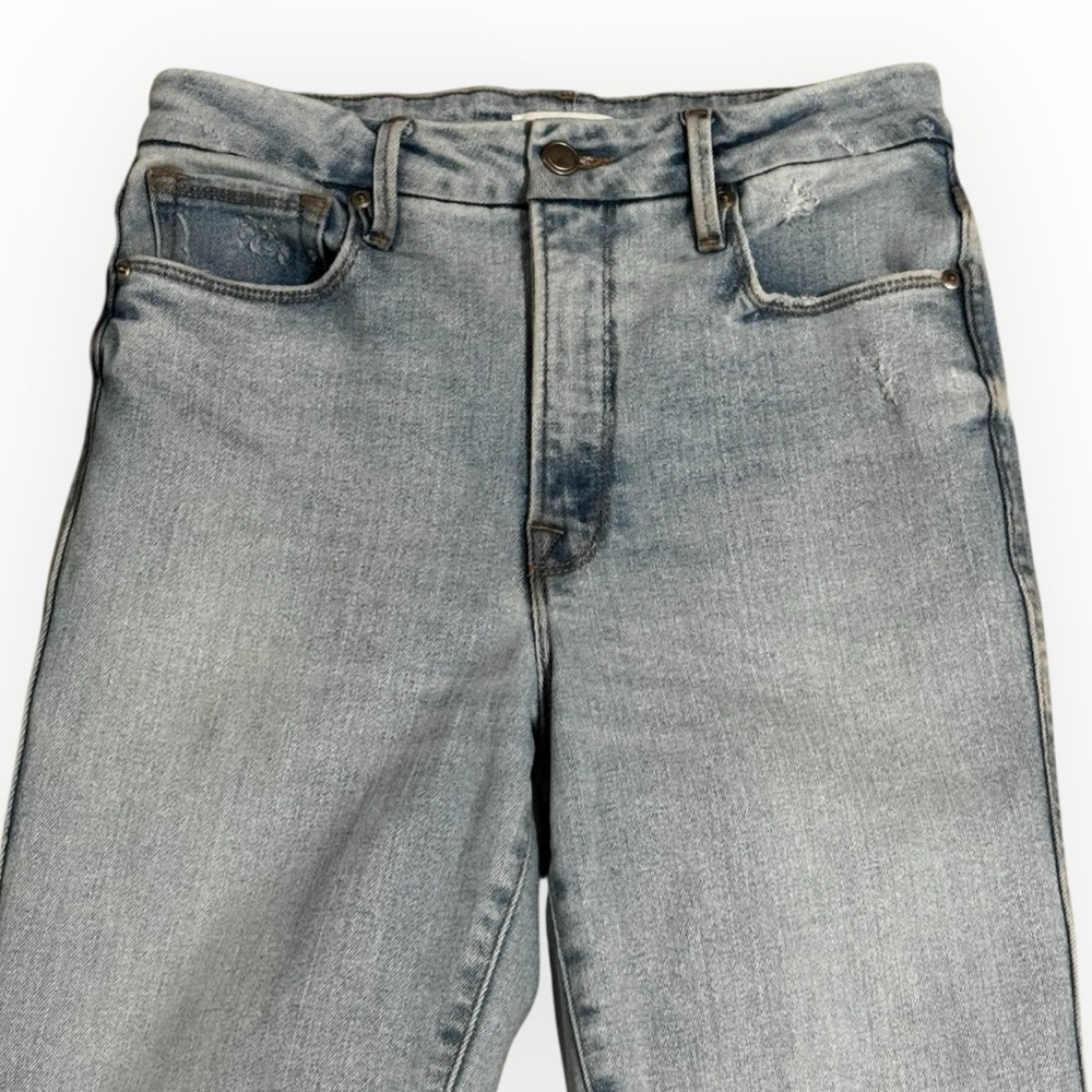 GOOD AMERICAN Good Curve Straight Leg Distressed Blue Jeans Denim 4 27 Ankle - Picture 5 of 9